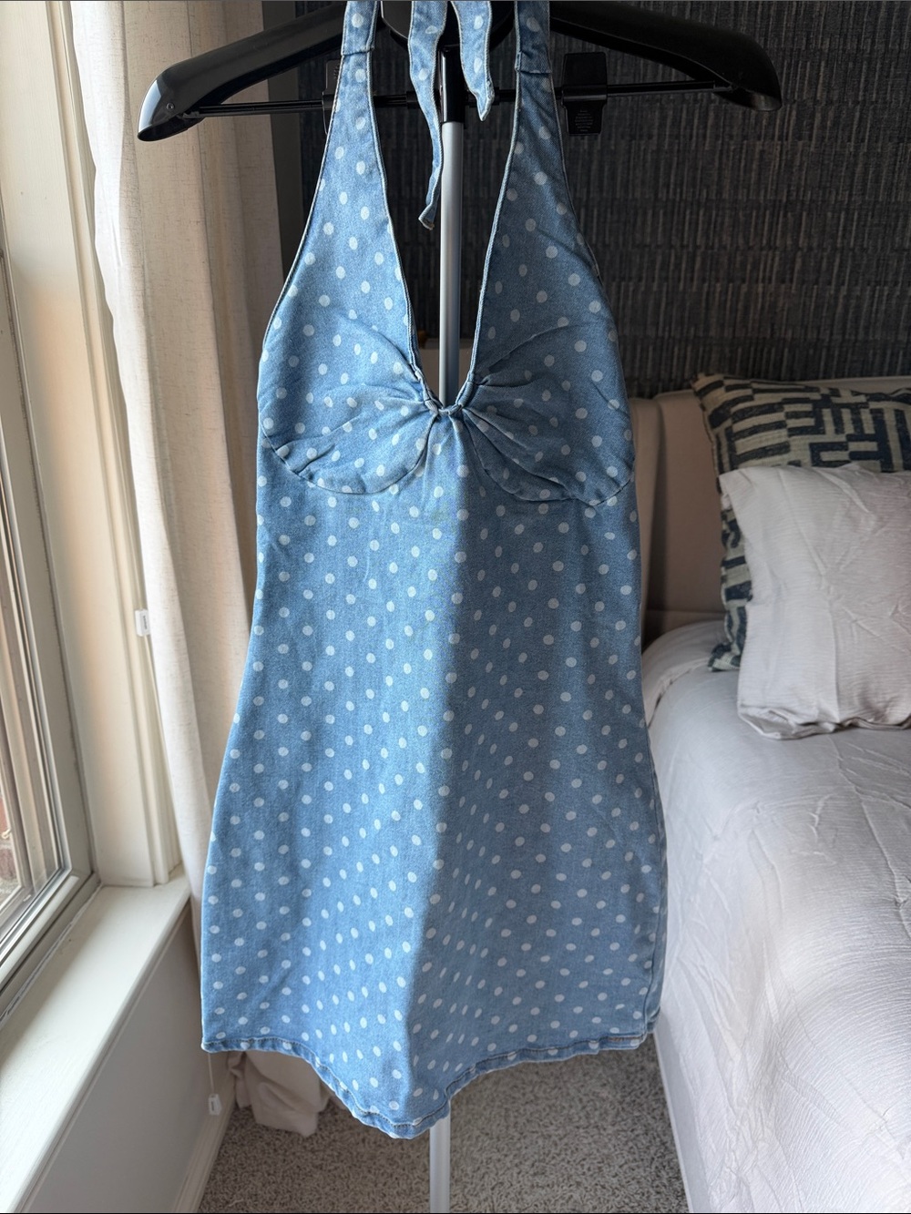 Blue Polka Dot Halter Jean dress